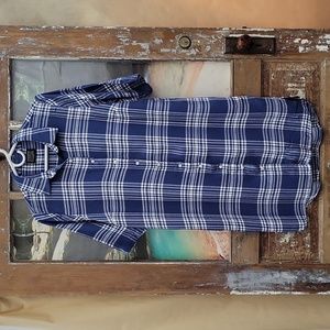 Sears Simply Styled Long Button-up Flanel Dress / Blue and White Plaid Style